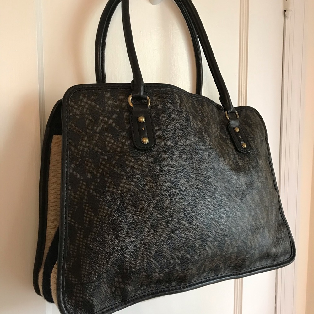 MICHAEL KORS LEATHER AND CANVAS TOTE